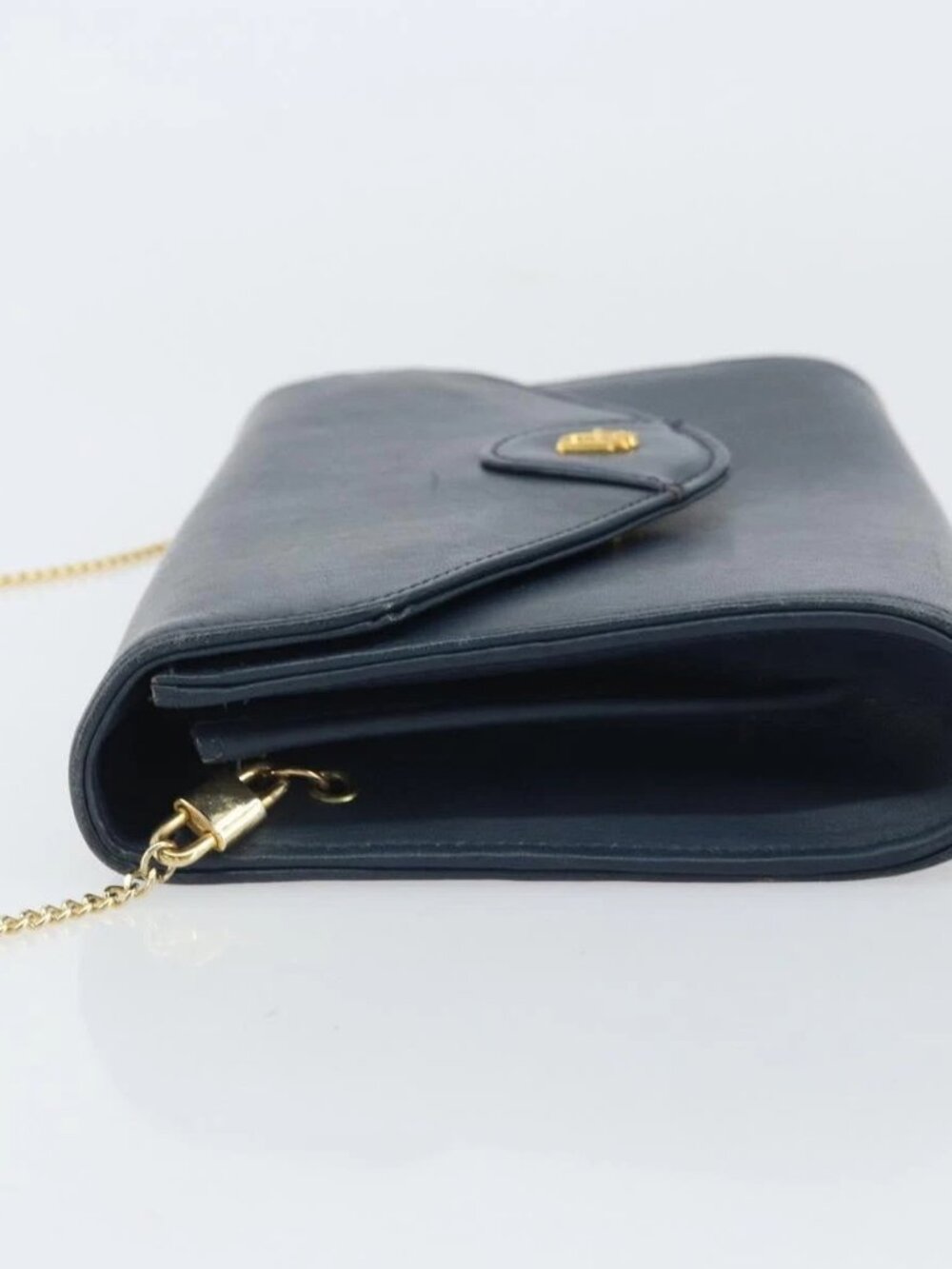 Christian Dior Chain Shoulder Bag Leather Navy Gold Auth BA9389 - Picture 6 of 16